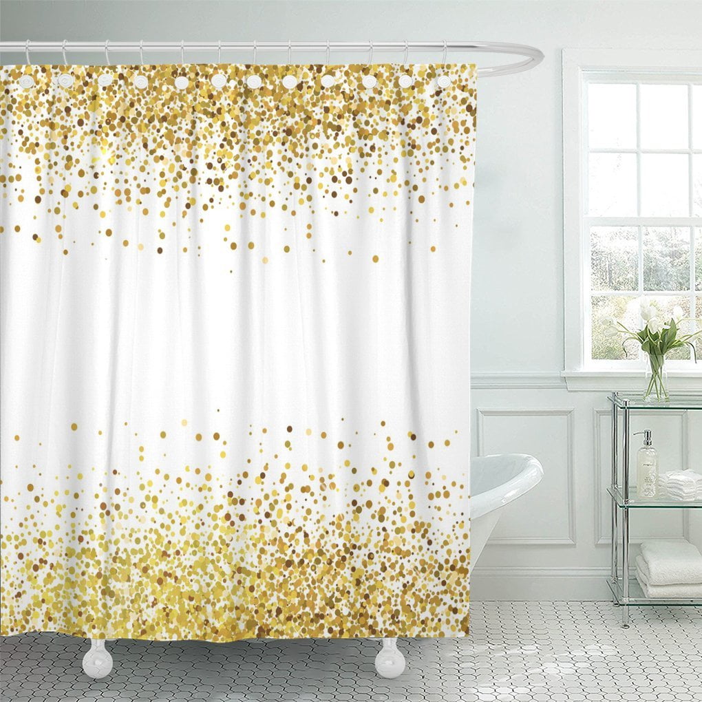 Ksadk Silver Glam Shiny Golden Glitter On White Orange Gold Shower Curtain Bathroom Curtain