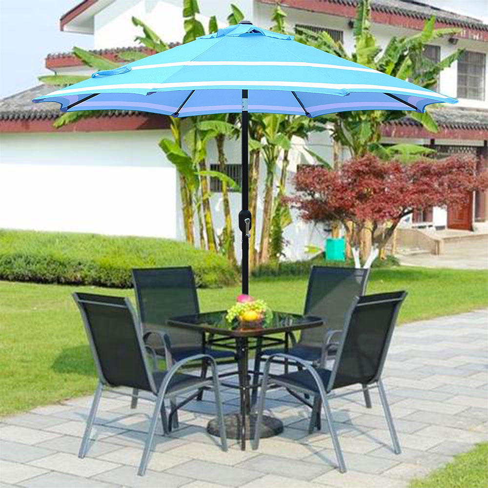 Abble 9 ft Aqua and White Striped Octagon Market Patio Umbrella, Adjustable Tilt