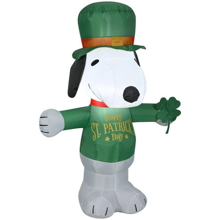 Gemmy Airblown Inflatable St. Patrick's Day Snoopy, 3.5 ft Tall, White