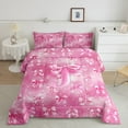 thumbnail image 2 of Manfei Initial Letter J Full Size Comforter Sets,Kawaii Bowtie Ribbon Bedding Comforter Set,Pink Bow Knot Bedding Sets For Girl,Breathable Bedroom Decoration Reversible,3pcs, 2 of 8