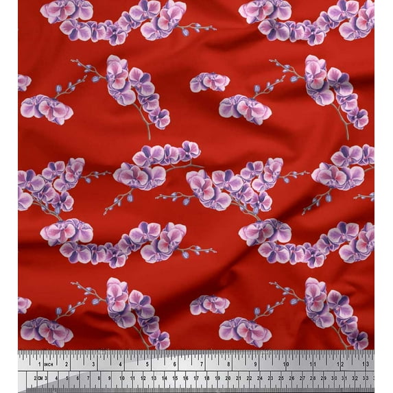 Soimoi Viscose Chiffon Fabric Orchid Floral Print Fabric by The Yard 42 Inch Wide