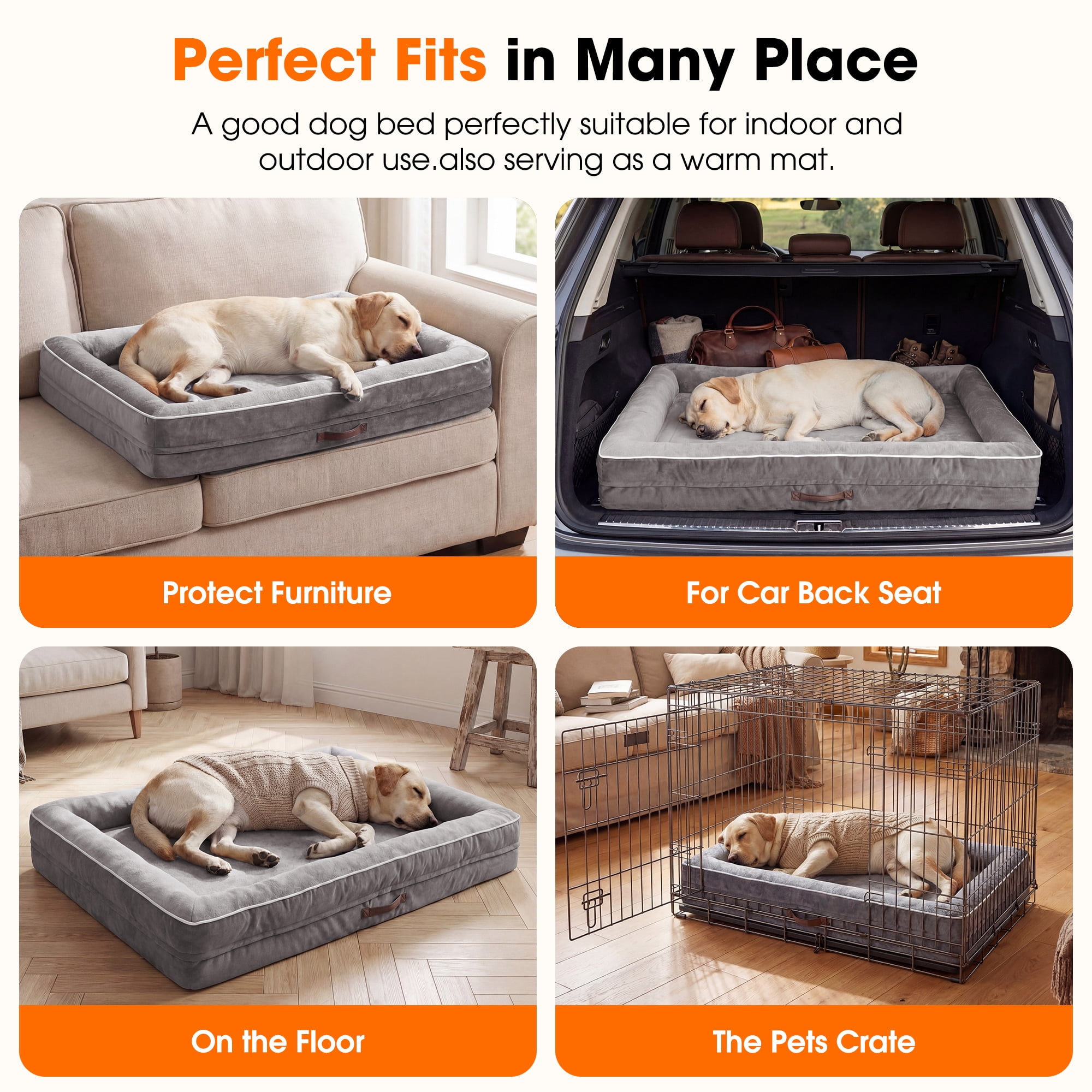 Extra Large Orthopedic Dog Bed Waterproof Pet Sofa Bed Four-Sided Bolster Cushion with Removable Washable Cover for Big Dogs Gray