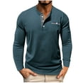 thumbnail image 3 of UVEASISHA Men Henley Long Sleeve Shirt Casual Cotton Tshirt with Pockets Loose Fit Sport Tee Shirt Navy S, 3 of 8