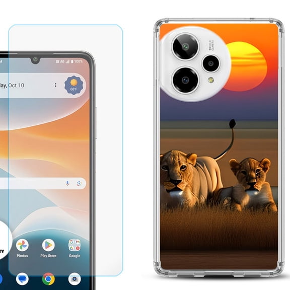 Phone Case for Cricket Icon Pro 2026, with Screen Protector, by OneToughShield - Lion Sunset