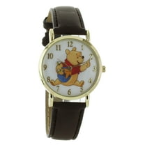 Disney Winnie The Pooh Rotating Bees Gold Tone Case With Brown Leather Band Analog Watch WP5003