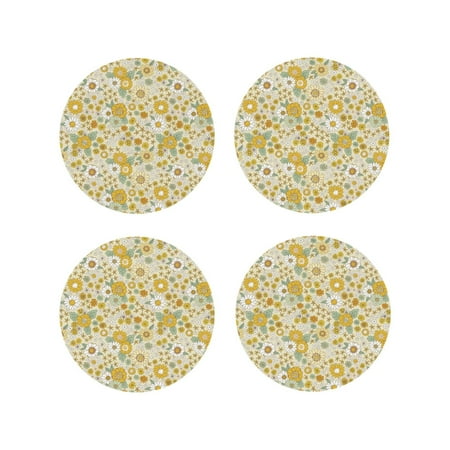 

Tideii Cute Sunflower for Leather Coasters 4 Pieces Anti-fouling and Anti-scalding Decorative Coasters Suitable for Restaurants Kitchens Coffee Shops-Round Shape