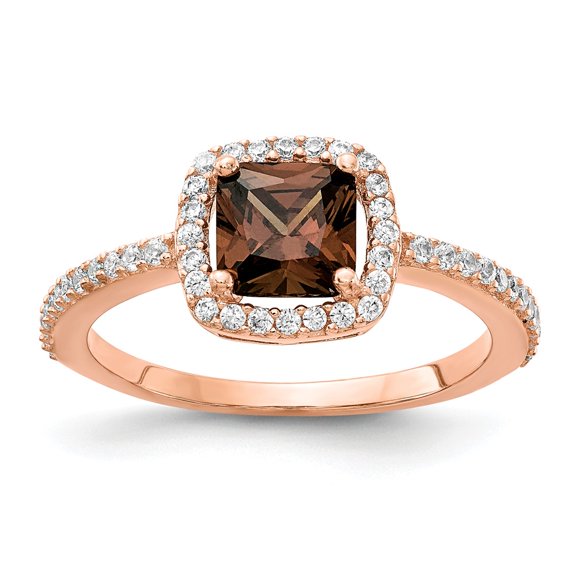 Cheryl M 925 Sterling Silver Rose Gold-plated Princess Square Cocoa CZ Ring Size: 8; for Adults and Teens; for Women and Men