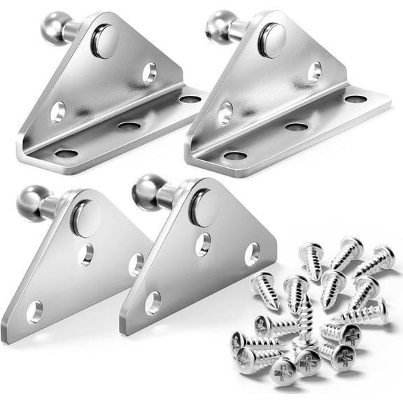 10MM Ball Stud Mounting Bracket for Gas Shock Spring Strut Prop Lift Support with 2pcs L-Type, 2pcs Flat-Type and 16pcs Screws, Set of 8,Silver (Only Fits 10mm Ball Head)