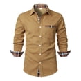 thumbnail image 2 of LNZGNM Mens Plaid Collar Dress Shirt Corduroy Long Sleeve Shirt with Pocket Button Down Lightweight Untucked Shirts Stylish Outdoor Top,Khaki XL, 2 of 4