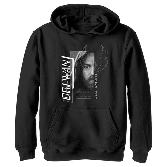 Boy's Star Wars: Obi-Wan Kenobi Jedi Knight Kenobi Grayscale Portrait  Pull Over Hoodie Black Medium