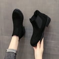 thumbnail image 5 of Miluxas Womens Chelsea Suede Boots Fashion Round Toe Lug Sole Dating Chunky Low Heel Ankle High Boots Black 8(41), 5 of 7