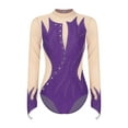 thumbnail image 3 of Yeahdor Womens Rhinestone Gymnastics Leotard Long Sleeve Figure Skating Bodysuit Ballet Dance Leotard Purple XL, 3 of 7