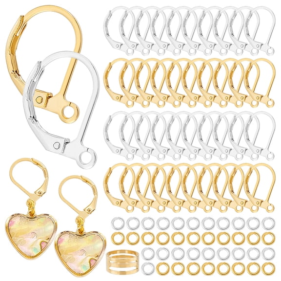 40pcs 24K Gold & 925 Sterling Silver French Earring Hooks Earwires Open Loop Dangle Ear Wire Findings with 40pcs Open Jump Rings