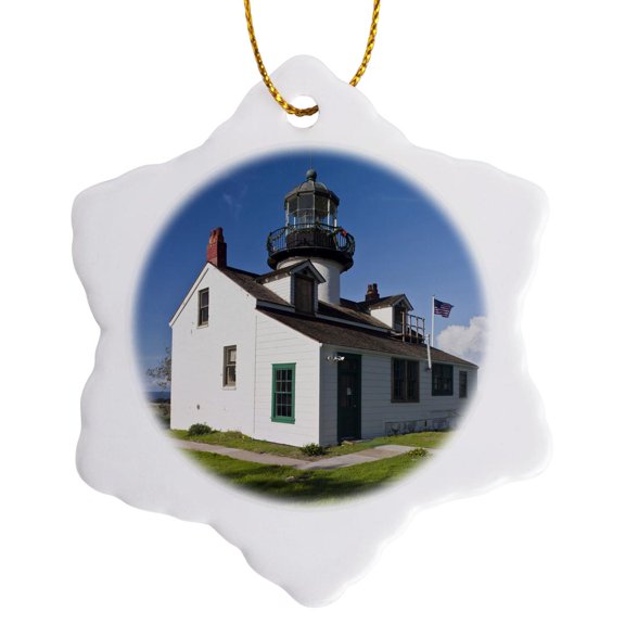 3drose, California, Monterey, Point Pinos Lighthouse - Us05 Wbi1190 - Walter Bibikow, 3 inch Snowflake Porcelain Ornament