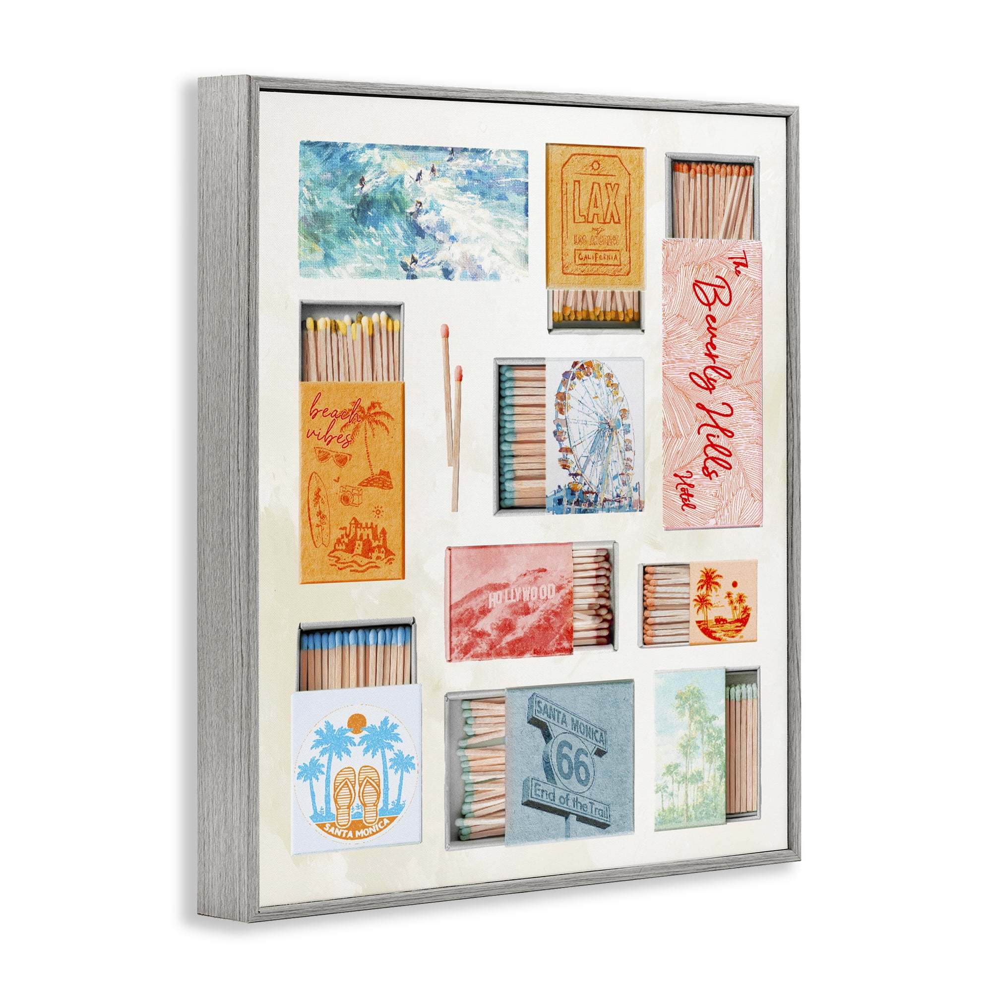 California Beach Matchboxes Gray Framed Giclee Art, design by Ziwei Li
