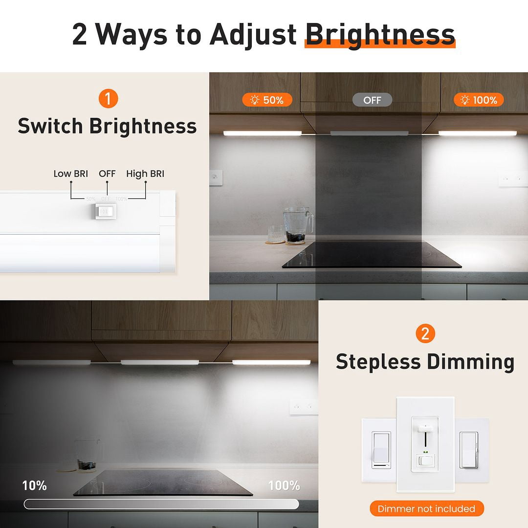 ALUSSO 12Inch LED Under Cabinet Light Plug-in, Dimmable, 5 Color Temperatures for Kitchen Home
