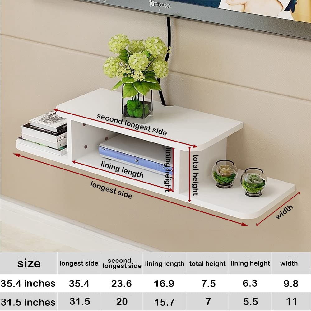 BiJun Floating TV Stand Wall Mounted, Router DVD Shelf, for Media Equipment, （White）