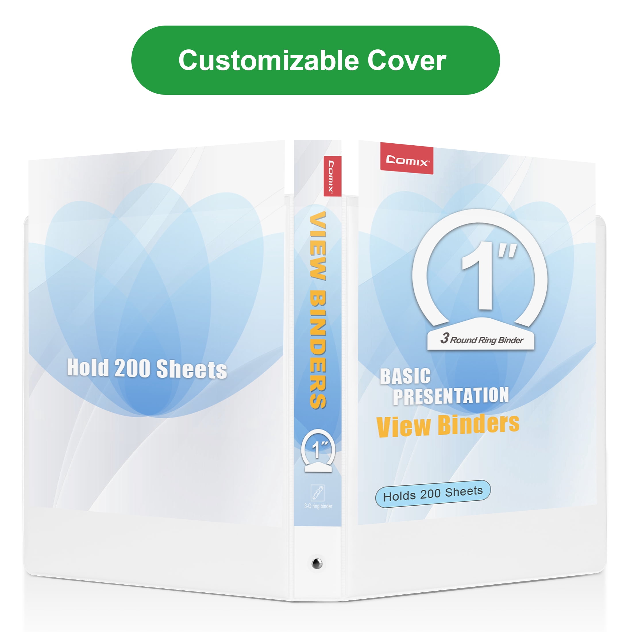 Comix 1 inch 3 Ring Binders, 1" Round Ring, 200 Sheet Capacity,School Supplies, 12 Pack White