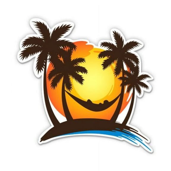 Tropical vacation Beach Sunset - 3" Vinyl Sticker - For Car Laptop Water Bottle Phone - Waterproof Decal