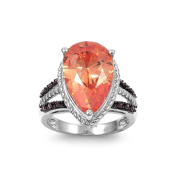 Embraced Teardrop Champagne Cubic Zirconia Ring Sterling Silver 925