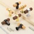 thumbnail image 4 of Uxcell 4 Pack T-Bar Wooden Drawer Pulls, 1.57" x 0.71" Wood Cabinet Pulls Single Hole Drawer Knobs with Black Base and Screws for Home Kitchen Room Closet Cupboard, Beech, 4 of 6