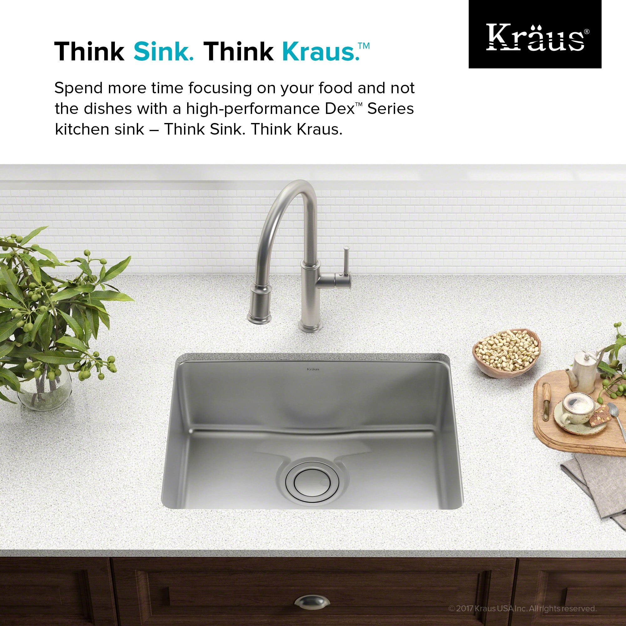 25 Single Bowl Kraus KD1US25B Dex Kitchen Sink Radiant Pearl Finish