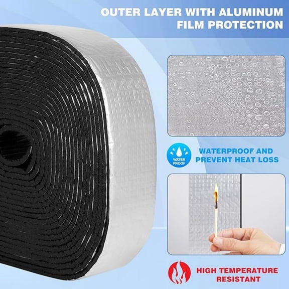 6 Inch Wide Self-Adhesive Foam Insulation Tape With Aluminum Foil, Waterproof & High Temperature Resistant, Prevents Heat Loss & Freezing For Pipes, Plumbing, Home Winter Use, 1 Pack