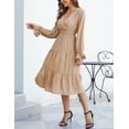 thumbnail image 3 of Women's Spring Dress, Long Sleeve Mini Tunic Casual V Neck Wedding Guest Dresses, 3 of 7