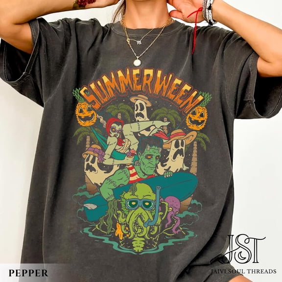 Summerween T-shirt Vintage Frankenstein Monsters Surf Horror Retro Beach Halloween Shirt