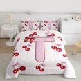 thumbnail image 2 of Feelyou Pink Fashion Letter Bedding Comforter Set for Kids, Cartoon Monogrammed T Twin Comforter Sets, Cute Bowknot Cherry Reversible Bedding Set, Luxury Bedroom Decor, 2pcs, 2 of 8