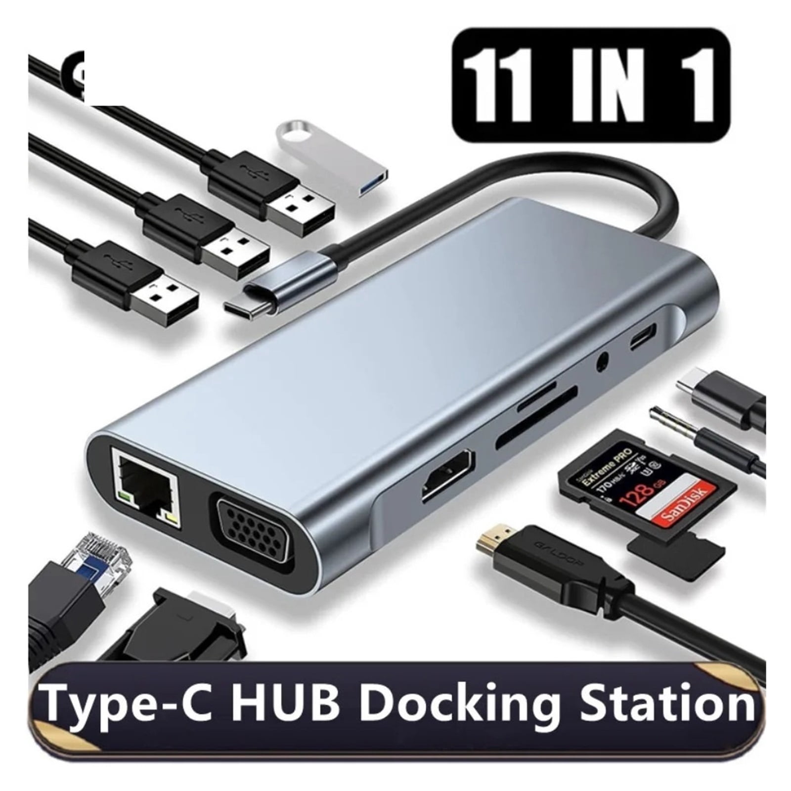 11-IN-1 USB-C 3.0 HUB 4K Type C to VGA USB 3.0 Adapter Type C HUB Dock PD 87W USB-C Splitter