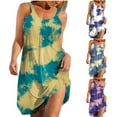 thumbnail image 6 of Lovskoo Womens Sleeveless Boho Beach Dresses 2024 Casual Cute Floral Tie Dye T Shirt Short Dress Summer Spaghetti Strap Mini Dresses Yellow M, 6 of 6