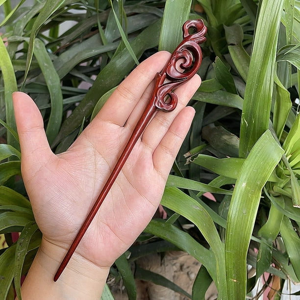 Horquilla antigua tallada en madera de sándalo rojo lobular, placa para el cabello, artesanías de madera pulida a mano, regalos antiguos de caoba