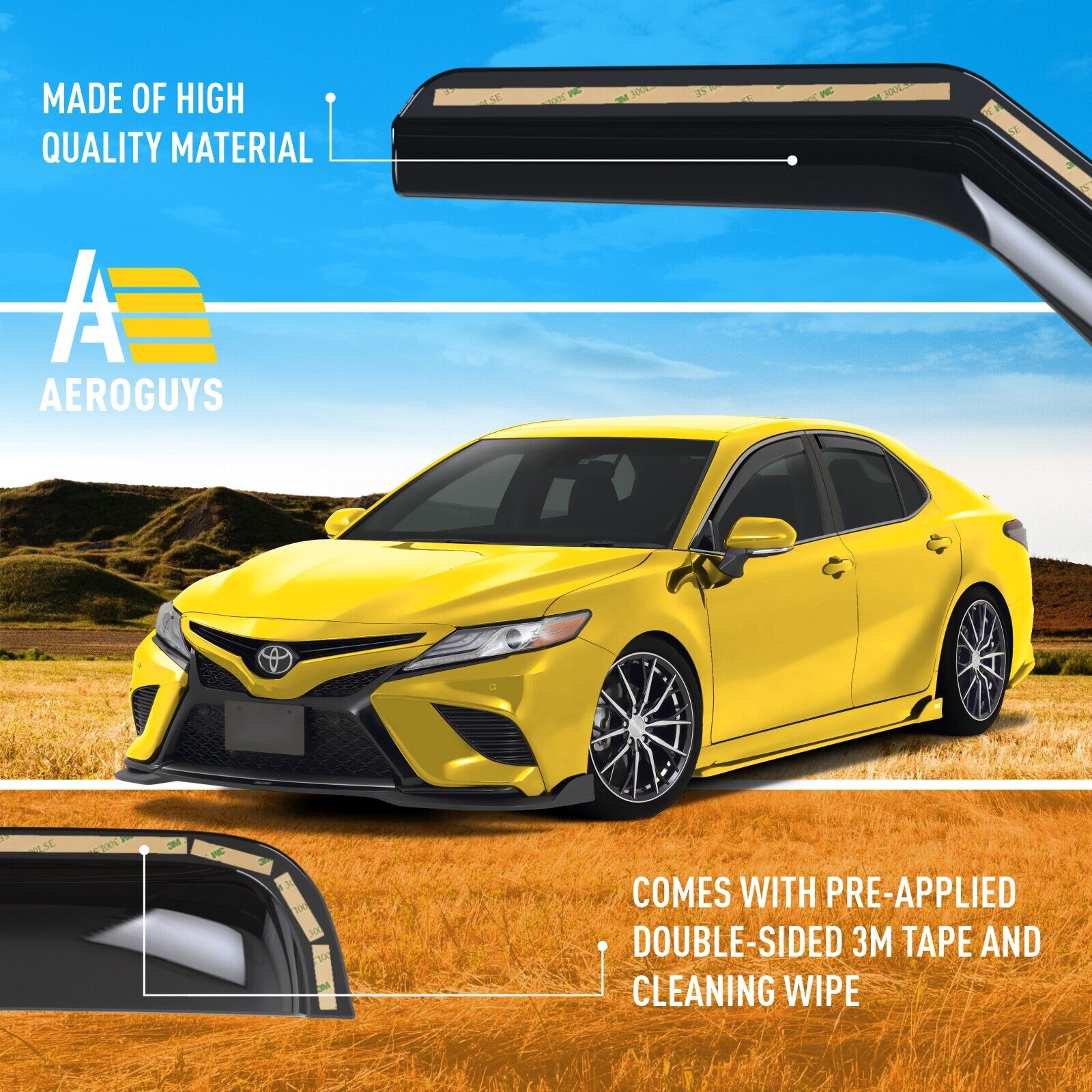 AEROGUYS In-Channel Window Deflectors Extra Durable Window Visors Rain Guards Fit for Toyota Camry 2018-2024, Sun Visors, Wind Deflectors, Vent Visors, Car Accessories - 4pcs. AG0114 - image 4 of 8