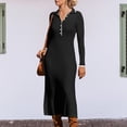 thumbnail image 2 of Vestido de otoño con cuello en V Vestido ajustado de punto acanalado para mujer Traje diario con cuello vuelto, 2 of 6