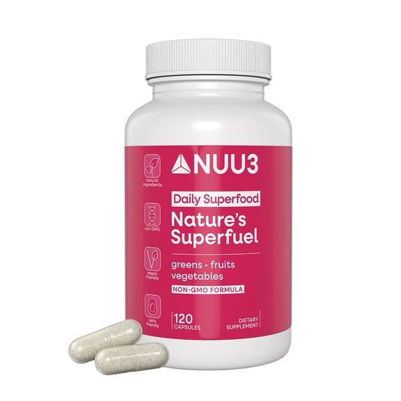 NUU3 Nature's Superfuel Daily Greens - Fruit and Vegetable Supplement, 120ct
