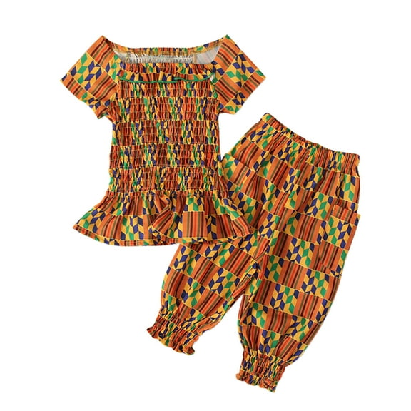 KTMKH 1-6Y Toddler Kids Baby Girls African Dashiki Tops Tee Bloomers Pants Bohemian Style Set For 2-3 Years