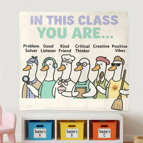 ViciArt Silly Goose Motivational Classroom Tapestry – 30"x40" Beige Polyester Teacher Wall Banner for Student Growth Mindset