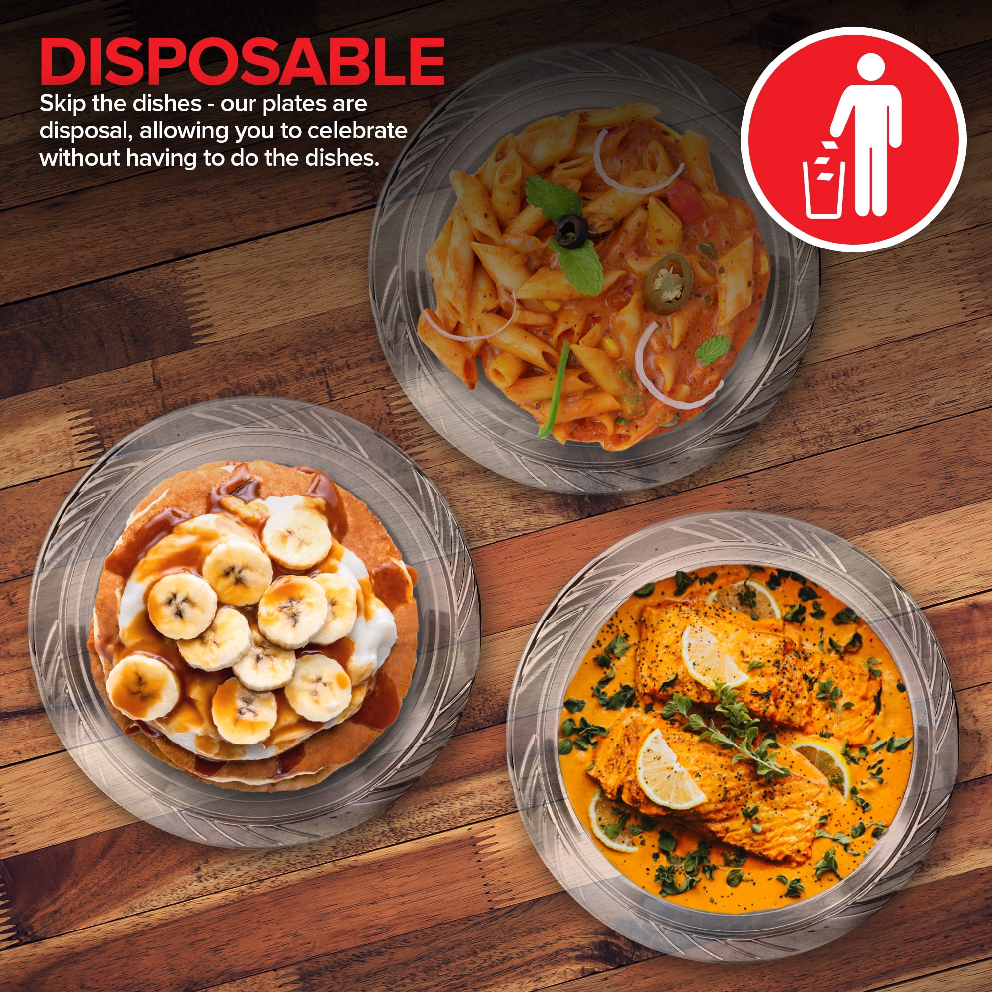 Stock Your Home 120-Count 9" Clear Plastic Plates, Heavy Duty, Disposable, for Parties & Events