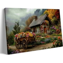 Spring Countryside Print Wall Art Mountain Cottage with Wildflowers and Greenery Canvas Painting Posters Room Aesthetic Decor Spring Easter Farmhouse Wall Decoration Large Frame wall art