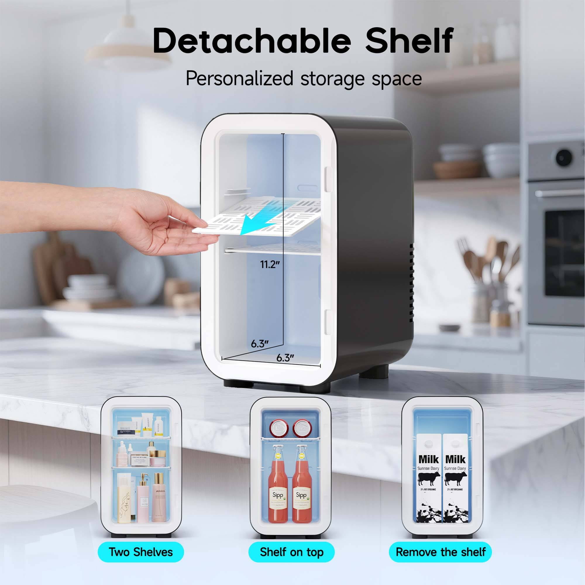 BEICHEN Mini Fridge, 6 Liter/8 Can Small Fridge, AC/DC Portable Skincare Fridge, Cooler and Warmer Refrigerators for Bedroom, Skincare, Beverage, Office, Dorm, Car, Black