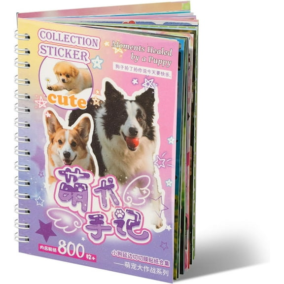 2 Styles Cute Pet Sticker Book – 30 Sheets, 800 Pcs Stickers per Style, Cat & Dog Aesthetic Stickers for Scrapbooking, Journaling, DIY Crafts, Gifts for Kids (Dog Sticker Book)