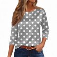 thumbnail image 6 of Women’s Polka Dot Print Satin Blouse Crew Neck Half Sleeve Relaxed Fit Top for Casual Daily Wear Gray M, 6 of 7