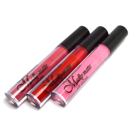 Kleancolor 3 Set of Madly Matte Lip Gloss Lipgloss Lip Paint Stick Pink, Bubble Gum, Red Pink Color & Zipper Bag