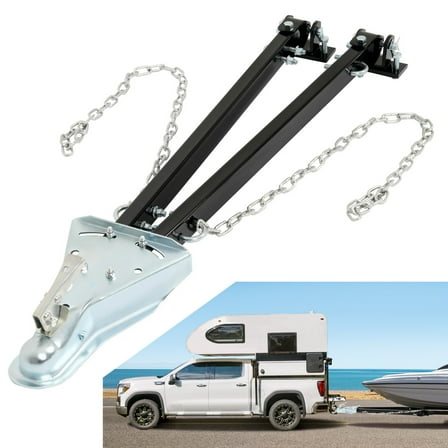 KOJEM Adjustable Tow Bar w/ Safety Chains, for 2" Ball Hitch, Bumper Mount 5000lbs Capacity, RV Universal