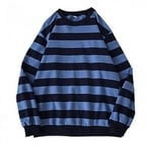 Jovati Men's Blue Autumn and Winter Crew Neck Striped Sweatshirt Pullover Long Sleeve,On