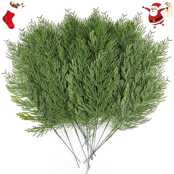 GoXteam 24 PCS Artificial Pine Branches Christmas Faux Pine Greenery Stems Fake Cedar Pine Needles Picks for Christmas Tree Wreath Garland DIY Crafts Holiday Home Decoration