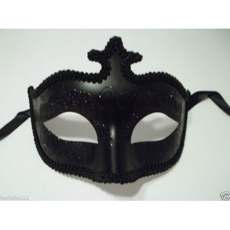 Jet Black  Glitter Venetian Masquerade Costume Mask Halloween New Years Party