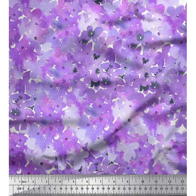 Soimoi Poly Georgette Fabric Flower Watercolor Print Sewing Fabric Yard 52 Inch Wide