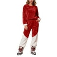 thumbnail image 2 of Yuyuzo Ensembles de Pyjamas pour Femmes en Molleton à Blocs de Couleur Vêtements de Détente Chandails en Molleton à Manches Longues Col Rond Pantalons Jogger Tenues 2 Pcs, 2 of 6